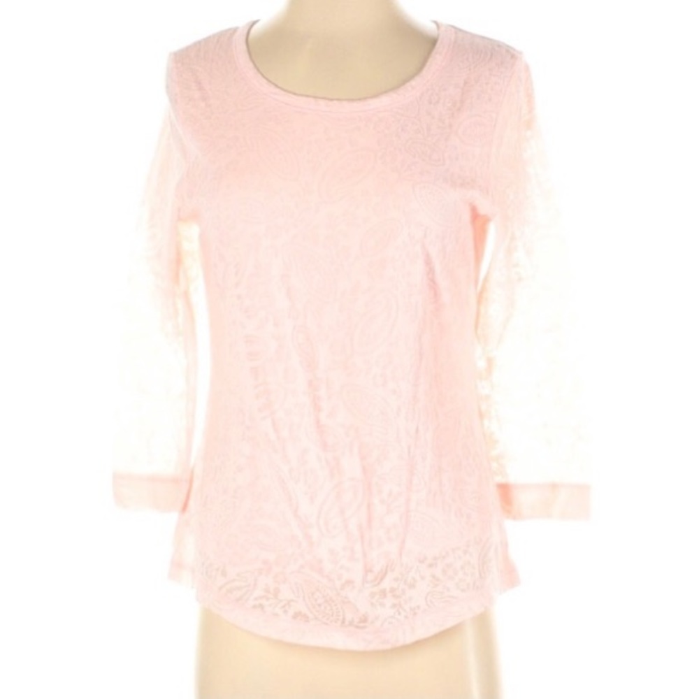 LRL LAUREN JEANS CO pink blouse, lace style, Small